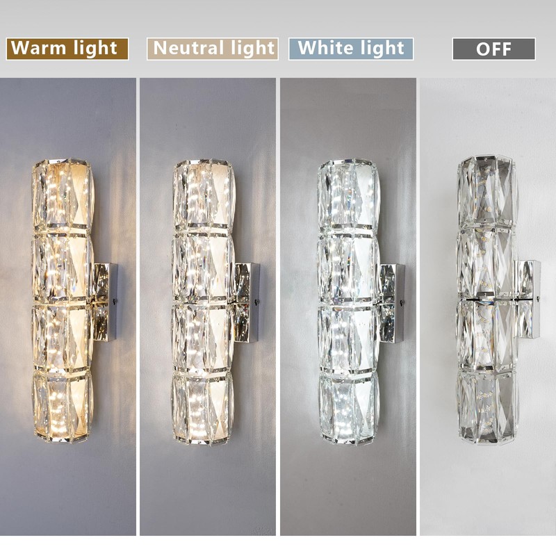 Luxury Chrome Crystal Wall Sconces, Modern Indoor Dimmable Wall Light