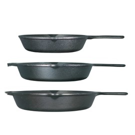 Lodge Seasoned Cast Iron 3 Skillet Bundle. 12 inches and 10.25 inches with 8 inch Set of 3 Cast Iron Frying Pans
