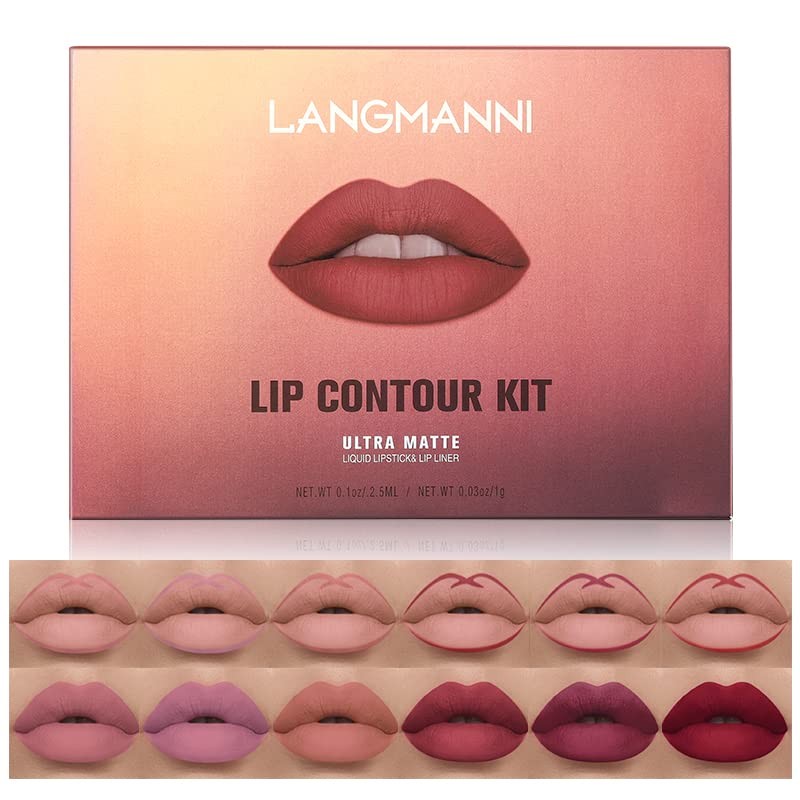 6 Colours Matte Liquid Lipstick with 6 Pieces Lip Liner
