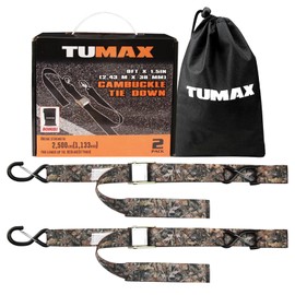 TUMAX Tie Down Strap Cambuckle Strap 2500lbs Break Strength, 1.5 in x 8ft Cargo Straps with Safety S-Hooks, Heavy Duty Cam Buckle Strap for Moving Lawn Equipment, Cargo Appliances, 2PK Camouflage