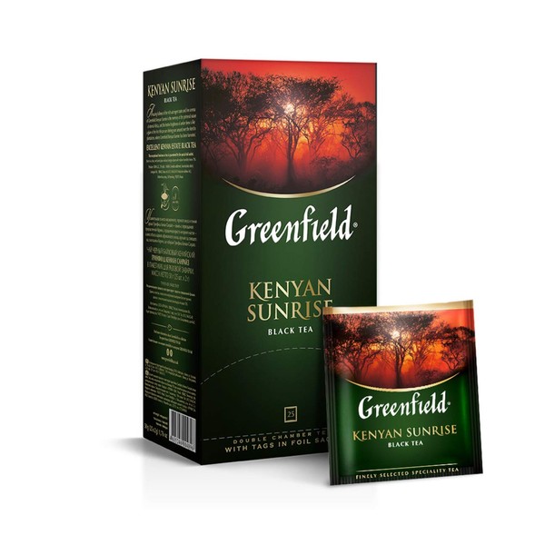 Greenfield Kenyan Sunrise Сlassic Collection Black Tea Finely Selected Speciality Tea 25 Double Chamber Teabags With Tags in Foil Sachets