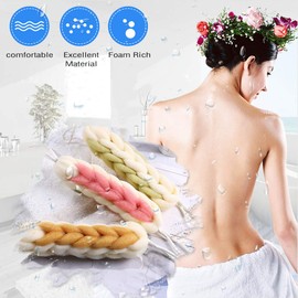 AARainbow 2 paquetes de esponja larga elástica con asas de cuerda, esponja de malla para baño y ducha, exfoliante corporal, esponja de lufa trenzada para hombres y mujeres (gris y verde)