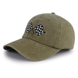Racing Hats for Men Women, Checkered Flag Accessories, Race Car Baseball Cap, Race Day Christmas Birthday Gifts for Racing Lovers Dad Mom Papa Grandpa Khaki