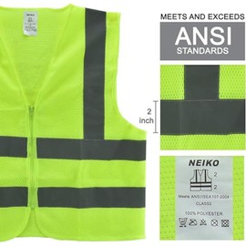 Neiko 53960A High-Visibility Safety Vest with Reflective Strips for Emergency, Construction, and Safety Use, Neon Yellow, XXX-Large