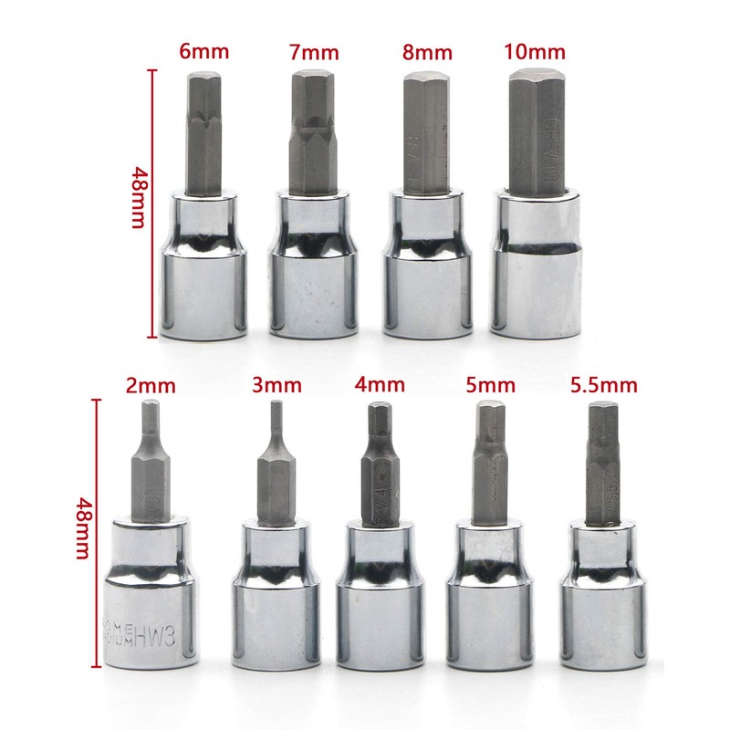 Rowiz 9 Pcs 3/8 Inch Drive Hex Bit Sockets Set,