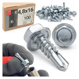 100 stk. Bohrschrauben 4,8x16 mm mit Sechskantkopf DIN 7504K aus Stahl verzinkt mit Bohrspitze für Trapezblech und Metallbleche