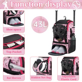 VBK Softball Bag for Girls,Kids Baseball Bag,Baseball Backpack for Boys,Tball Bag,Youth Baseball Bag,Softball Equipment with Shoes and Ball Compartment