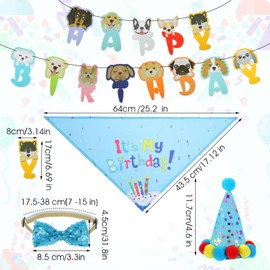 Classicseali Pack of 4 Dog Bandana Birthday Party Set, Dog Birthday Decoration, Dog Themed Dog Birthday with Banner, Bandana, Bow Tie, Birthday Hat for Children, Babies and Dogs
