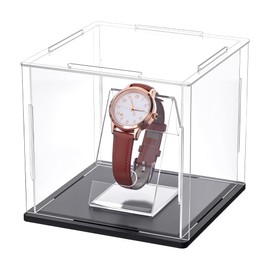 PH PandaHall Acrylic Watch Display Boxes Single Watch Holder Stand, Clear Acrylic Display Case Dustproof Protection Showcase with Black Base for Men Women Watch Display, 2.8x1.75x2 inch