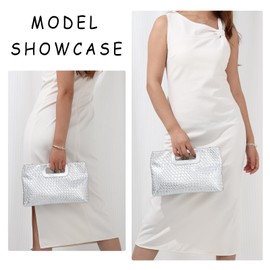 OPLERT Clutch Purse for Women Faux Leather Evening Bags with Chain for Prom Cocktail Wedding, silver