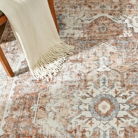 jinchan Area Rug 8x10 Persian Rug Vintage Rug Indoor Floor Cover Print Distressed Carpet Brick Red Multi Thin Rug Chenille Mat Accent Rug Lightweight Kitchen Living Room Bedroom Dining Room