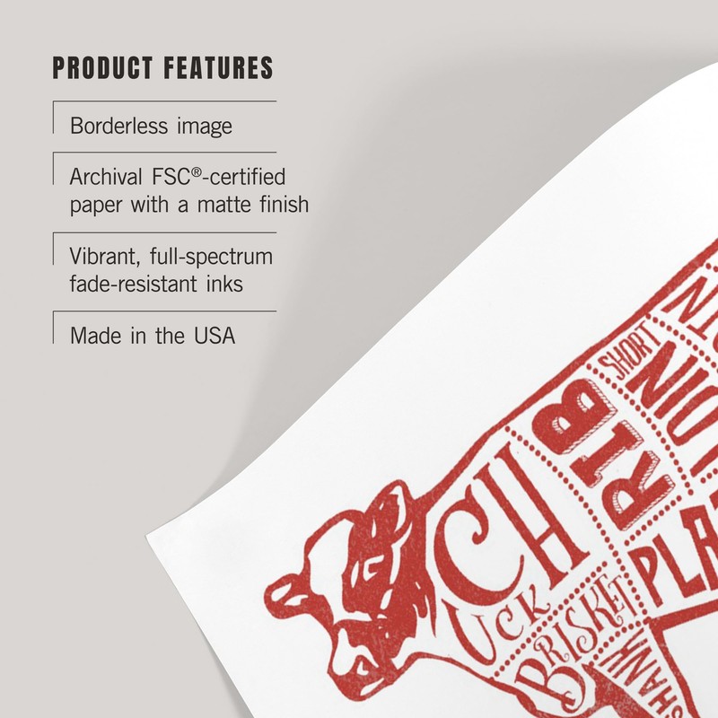 Lantern Press 36x54 Inch Giclee Print, Beef, Butchers Block Meat