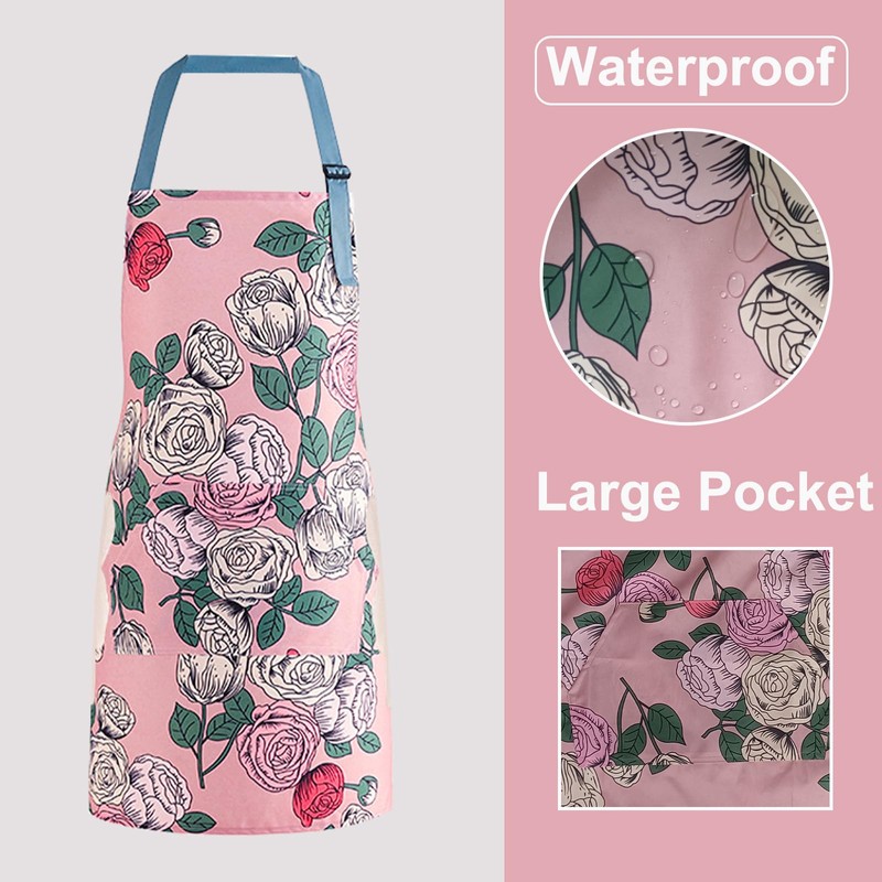 PUBMIND Floral Apron for Women with Pockets, Adjustable Chef Aprons