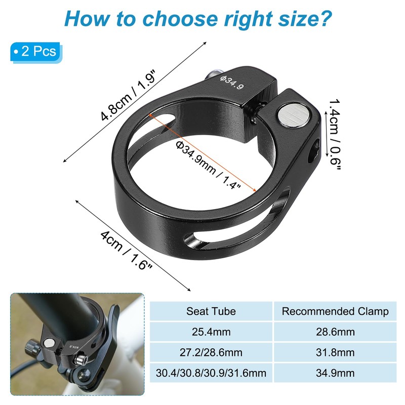 PATIKIL 34.9mm Cycles Bike Seat Post Clamp, 2 Pcs Aluminum