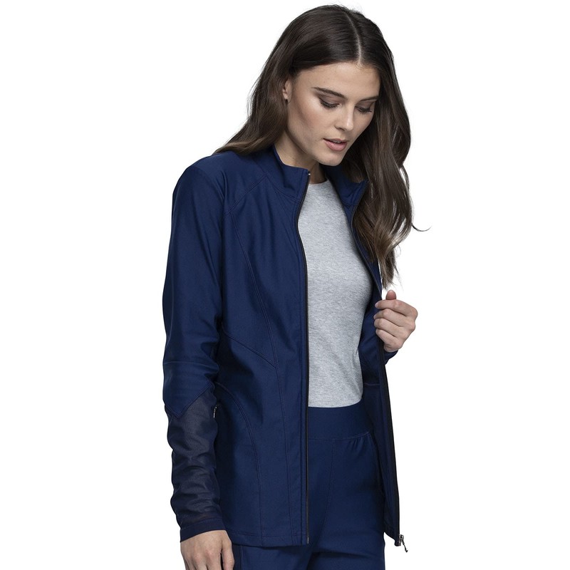 Cherokee Women Zip Front Scrub Jacket with Mock Neck and