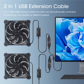 ZIWIJE Quiet Dual 120mm USB Fan 5V with USB Extension Cable Dual Ball Bearings Cooling Fan for Router TV Box Micro Computer Cabinet Cooling