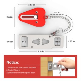 Home Security Door Lock, TWJ Portable Door Latch Lock Removable Travel Doorlocks for Airbnb Hotel Room Bedroom Add Safety Privacy Solid No Drill Door Jammer for House Apartment School Selfdefense Item