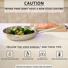 GIPFEL INTERNATIONAL Stainless Steel Frying Pan 12 Inch - Tri Ply Stainless Steel Skillet Healthy Non Toxic Cookware - Fry Pans for Induction Gas Electric Ceramic Stove & Oven Safe (12 Inch)