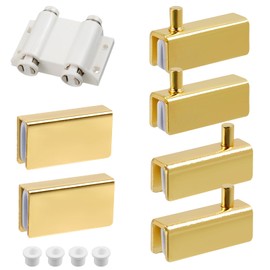 Pastlla Glass Door Pivot Hinge with Magnetic Catch and Clamp Set for Bathroom Showcase Cabinet Doors (Gold)