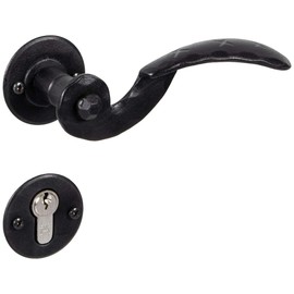 GedoTec Livigno Door Handle Wrought Iron 1 Set - Door Fitting Antique Black Door Handle Room Door on Rosette - PZ - Profile Cylinder | Cast Iron Black Rustic | Door Set Including Mounting Material