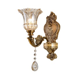 SEEAIRSHOP Matte Brass Vintage Wall Mount Lamp OTTOSON Antique Floral Wall Sconce Light 1 Lights with Beveled Crystal Shade for Living Room Bedroom Corridor