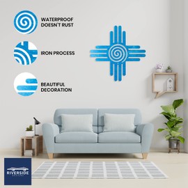 Riverside Designs Zia Sun Metal Wall Art Steel Outdoor Decor (12", Teal)