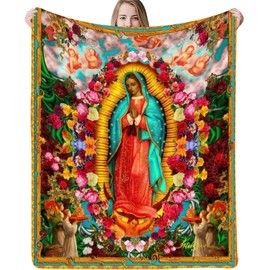Virgin Mary Blanket Christian Bible Verse Prayer Healing Blanket Catholic Inspirational Faith Scripture Religious Blanket Soft Throw Blanket (C1, 60" x 80")