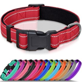 Seyezo Refective Dog Collar, Soft Neoprene Padded Pet Collar for Small, Medium, Large Dogs, Adjustable Puppy Collars with Quick Release Buckle, Safe Breathable Nylon Dog Collars for Puppies(Red,XS)