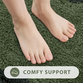 Uphome Scalloped Bathroom Rugs Sets 3 Piece Green Non-Slip Cute Absorbent Long Bathroom Rugs with U-Shaped Contour Toilet Rug Fun Machine Washable Shaggy Bathroom Mats for Bathroom Tub Shower