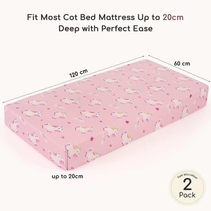 Yukkidds Cot Sheets 120x60 Fitted Cotbed Sheet 2 Pack Baby