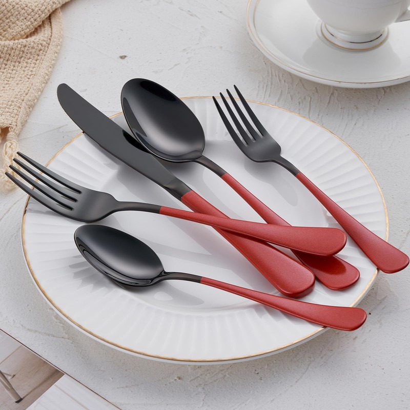 Onlycooker 20-Piece Red Silverware Set 18/0 Stainless Steel Black Silverware