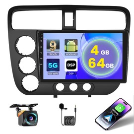 [4+64G] Android Car Radio Stereo for Honda Civic 2001-2005, 9 Inch Touch Screen Radio with Carplay/Android Auto GPS Navigation/Mirror Link/DSP/Bluetooth+AHD Backup Camera