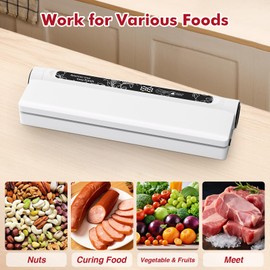 Food Storage Vacuum Sealer Machine, 75KPA Strong Suction, Dry/Wet Modes, Digital Countdown Timer, 20 Vacuum Bags, Compact Lightweight Design for Home Kitchen, Ideal for Meat, Seafood, Fruits & Veggies