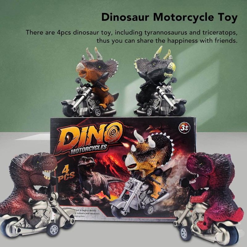 4Pcs Dinosaur Motorbike Toy Motorcycle PVC Pull Car Home Decoration