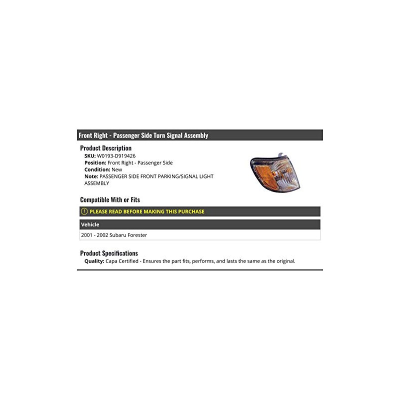 Front Right Passenger Side Turn Signal Assembly - Compatible with