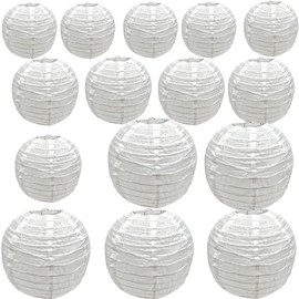 White Round Paper Lanterns Decorative Hanging Chinese Japanese Paper Lanterns for Christmas New Years Birthday Wedding Baby Bridal Shower Home Decor Party Decoration (15, White)
