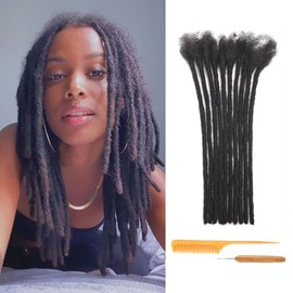Loc Extensions Human Hair 0.4cm Thickness 12 Inch 30 Strands 100% Real Human Hair Dreadlock Extensions for Man/Women Full Head Handmade Can Be Dyed and Bleached Curled Dreadlocks with Needle and Comb