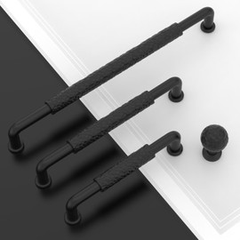 Amerdeco 10 Pack Matte Black Hammered Cabinet Knobs 0.6 Inch(15mm) Single Hole Cabinet Handles Rectangle Dresser Knobs Drawer Knobs and Pulls for Bathroom Cabinets ZH0066