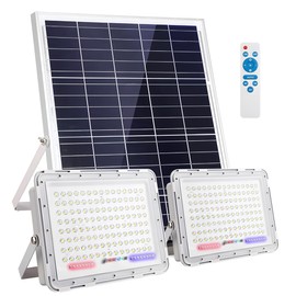 DuBom 100W-500W One for Two 6000K Solar High Bright Flood Light Outdoor Remote, IP67 Waterproof Solar Power Auto On/Off, Wide Range, Dusk to Dawn Yard, Gazebo, Shed, Barn, Porch, Patio, Garage (100W)