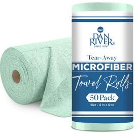 DAN RIVER - Rollo de toallas de limpieza de microfibra, paquete de 50, paños reutilizables de 12 x 12 pulgadas, para polvo, cocina, baño, coches, sin arañazos, suministros de limpieza sin pelusa