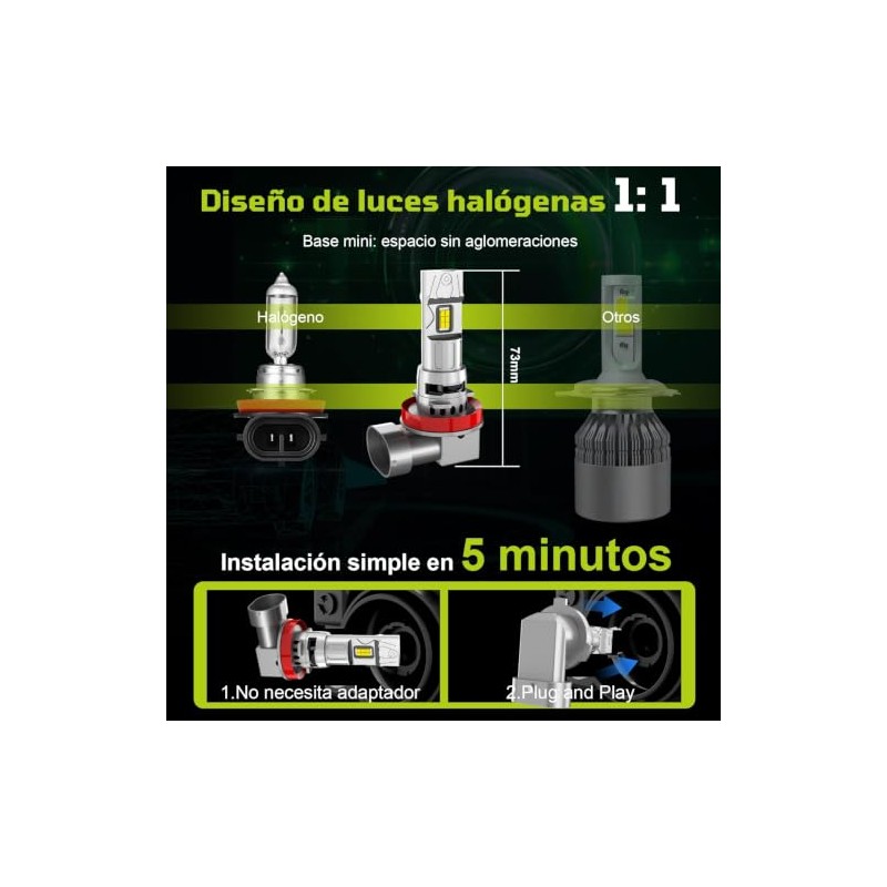 H11 H8 H9 LED Faros Delanteros de Auto, 38000LM 800%