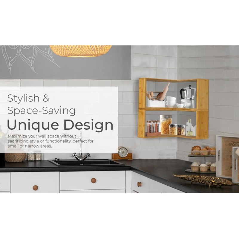 Hapii Floating Sturdy Unique Corner Wall Shelf - Space-Saving, Eco-Friendly