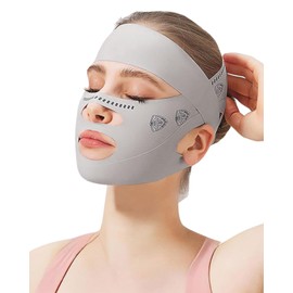 TPZORJX 1 x Halbe Gesichts-Lifting-Maske, V-Gesichtsdruckmaske Stirnband, Gesichts-Lifting-Maske doppellagig, Schlafmaske für Doppelkinn und schlaffe Gesichtshaut (Grauer Druck)