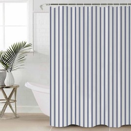 Huotupsine Navy Blue Striped Shower Curtain Set - Standard 72" x 72" Washable Bathtub Curtain with 12 Hooks, Navy Blue White Stripes Farmhouse Waterproof Fabric Stall Shower Curtains for Bathroom