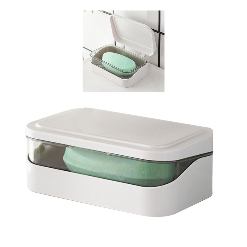 Soap Box with Removable Drainer and Lid, PP Leakproof Portable
