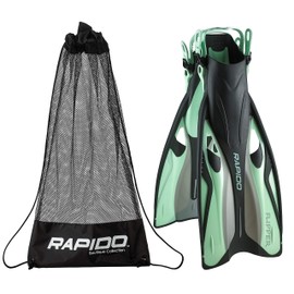 Phantom Aquatics Rapido Boutique Collection Flipper Open Heel Quick-Adjust Snorkel Fin with Snorkeling Gear Carry Bag, Mint, s/m