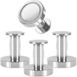 POPPSTAR Round Magnetic Hooks Extra Strong - Set of 2 Silver Neodymium Hook Magnets, Can be Used as Magnetic Coat Hooks, Towel Rack, Tea Towel Holder