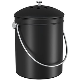 Utopia Kitchen Compost Bin for Kitchen Countertop - 1 Gallon Compost Bucket for Kitchen with Lid - Includes 1 Spare Charcoal Filter (Black)