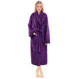 PAVILIA Premium Womens Plush Soft Robe Fluffy, Warm, Fleece Sherpa Shaggy Bathrobe (S/M, Purple)
