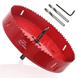 LC LICTOP 190mm/7.5" BI -Metal Hole Saw with Arbor, HSS Blade Cutter Bit for Wood, Cornhole Board, Soft Metal Sheet, Plastic, Dryall and Fiberboard, with Positive Rake Tooth Cutting, Red